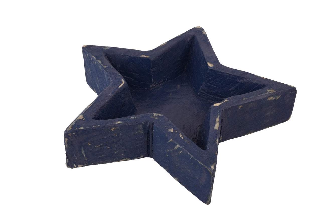 10" Blue Solid Wood Star Shaped Dough Bowl - HomeRoots - Flyclothing LLC