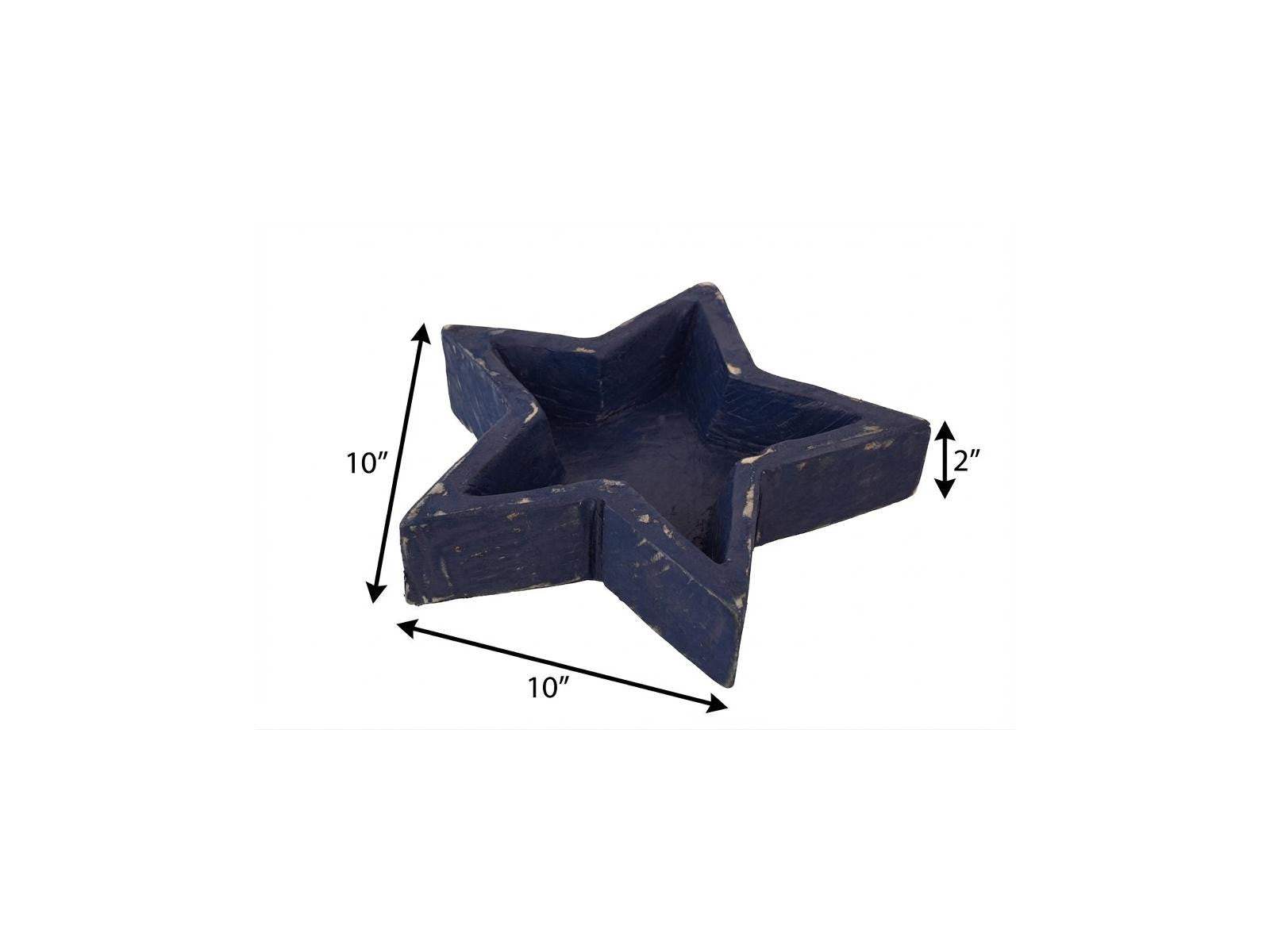 10" Blue Solid Wood Star Shaped Dough Bowl - HomeRoots - Flyclothing LLC