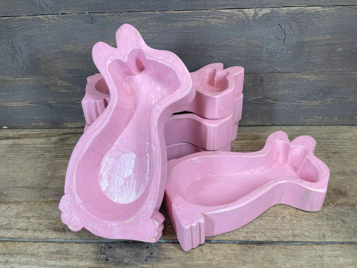 7" Baby Pink Solid Wood Bunny Dough Bowl - HomeRoots - Flyclothing LLC