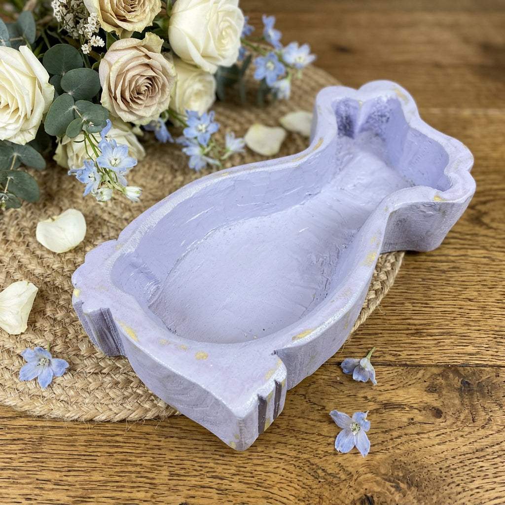 7" Lavender Solid Wood Bunny Dough Bowl - HomeRoots - Flyclothing LLC