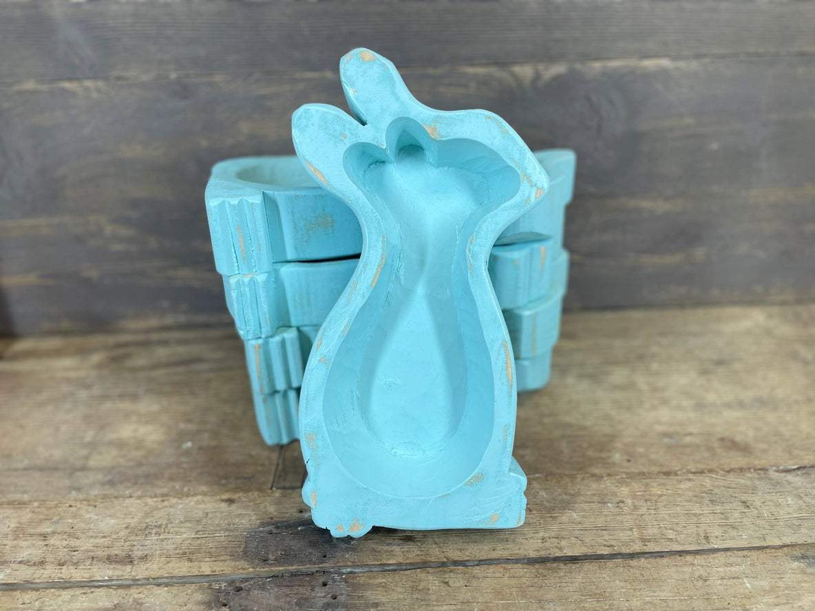 7" Aqua Solid Wood Bunny Dough Bowl - HomeRoots - Flyclothing LLC