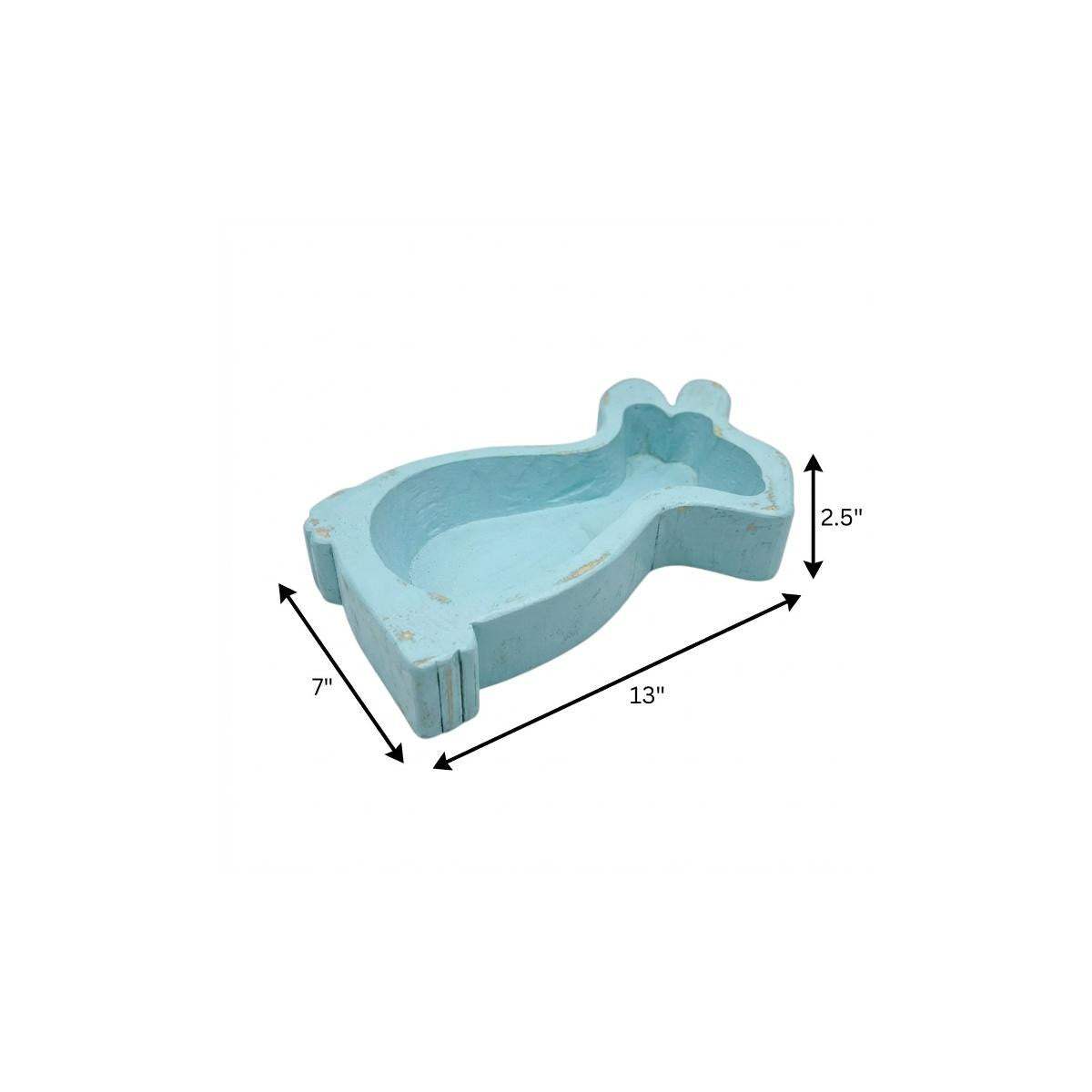 7" Aqua Solid Wood Bunny Dough Bowl - HomeRoots - Flyclothing LLC