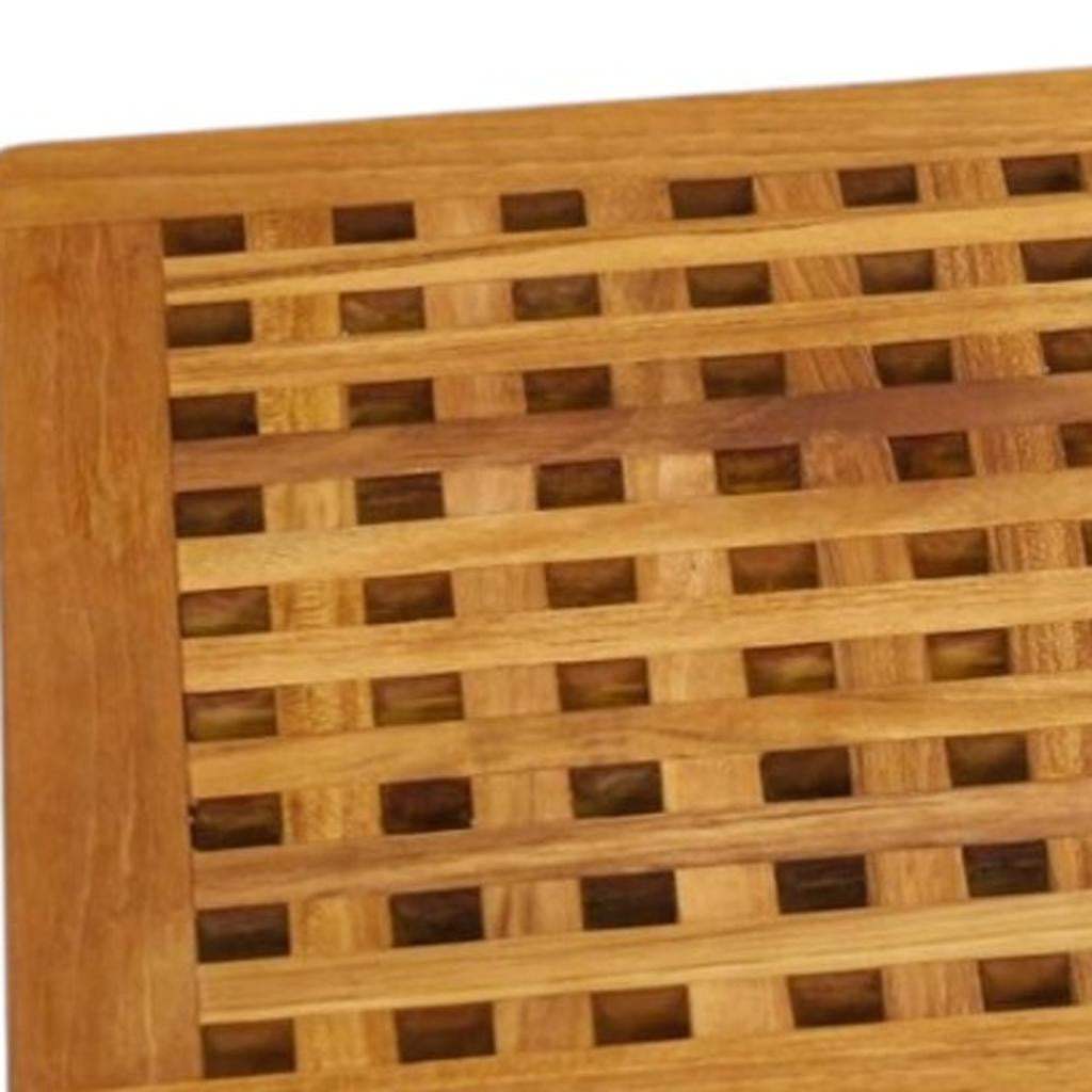 16" Natural Teak Checkered Non Slip Bath Mat - HomeRoots - Flyclothing LLC