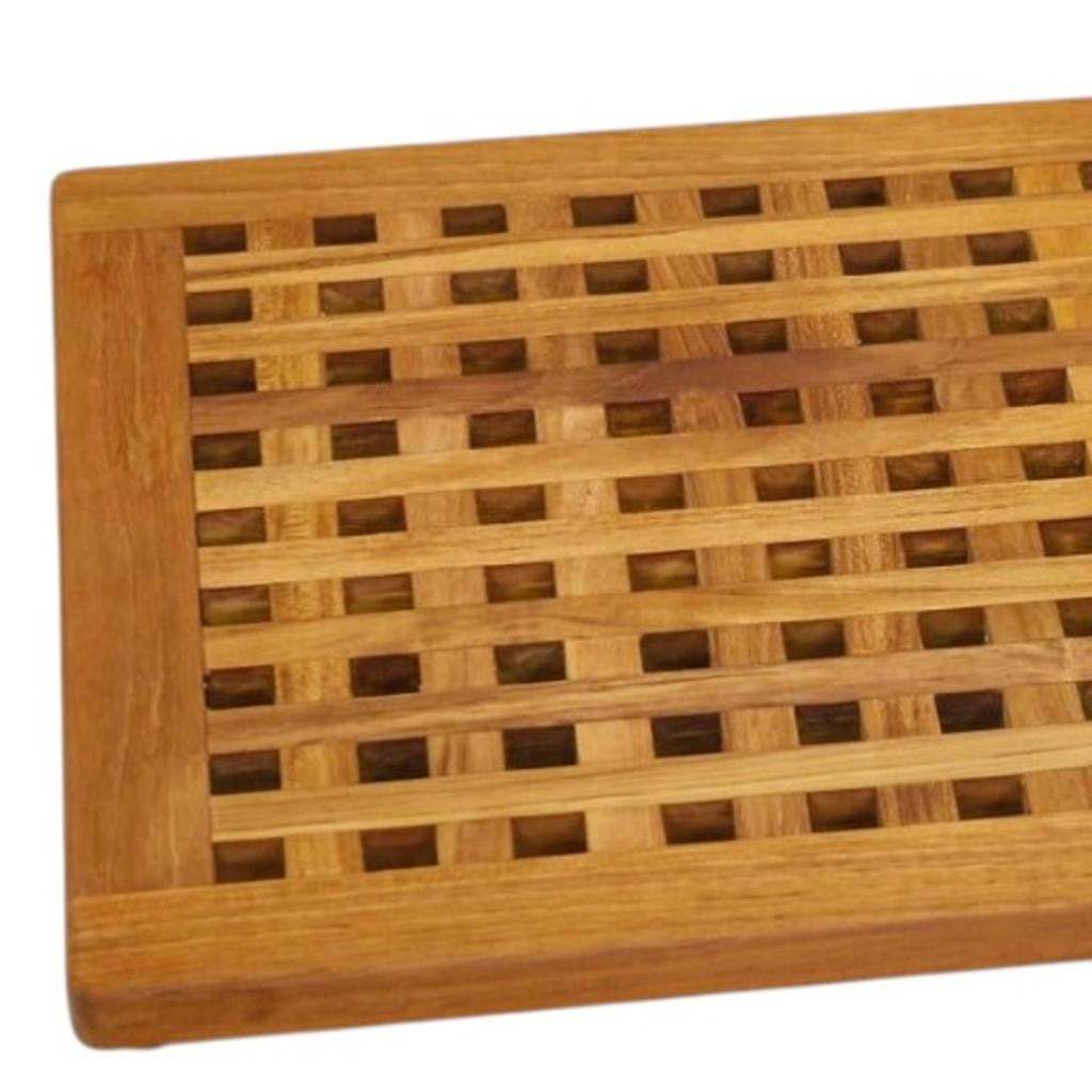 16" Natural Teak Checkered Non Slip Bath Mat - HomeRoots - Flyclothing LLC