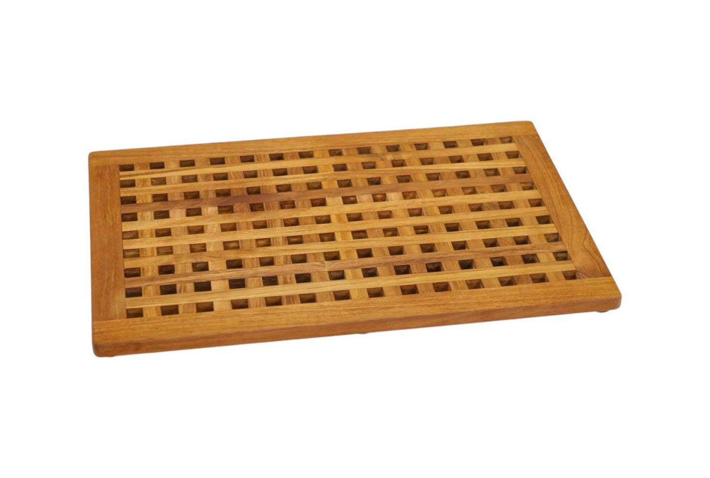 16" Natural Teak Checkered Non Slip Bath Mat - HomeRoots - Flyclothing LLC