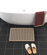 16" Beige Gray Teak Checkered Non Slip Bath Mat - HomeRoots - Flyclothing LLC