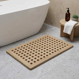 16" Beige Gray Teak Checkered Non Slip Bath Mat - HomeRoots - Flyclothing LLC