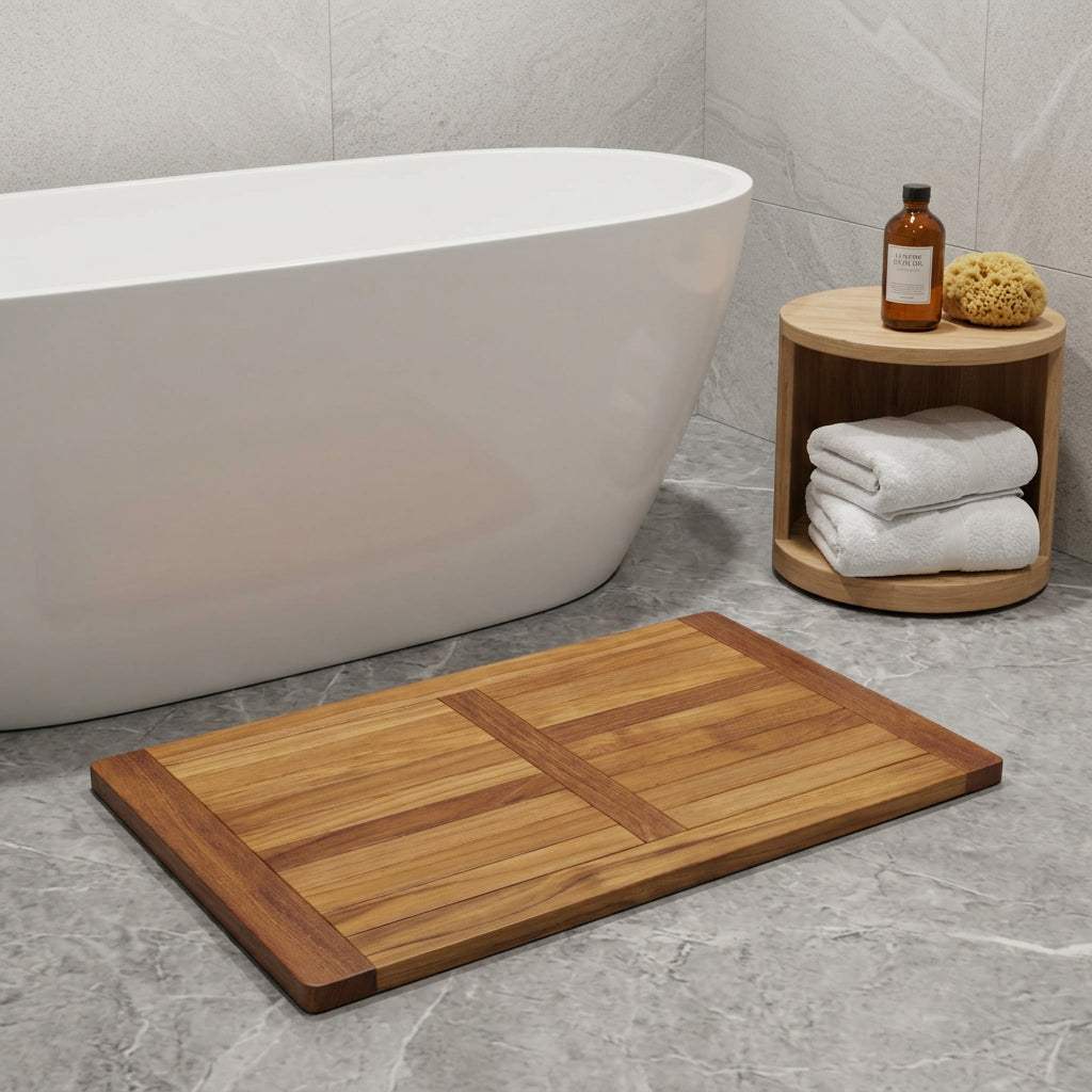 22" Natural Teak Non Slip Bath Mat - HomeRoots - Flyclothing LLC