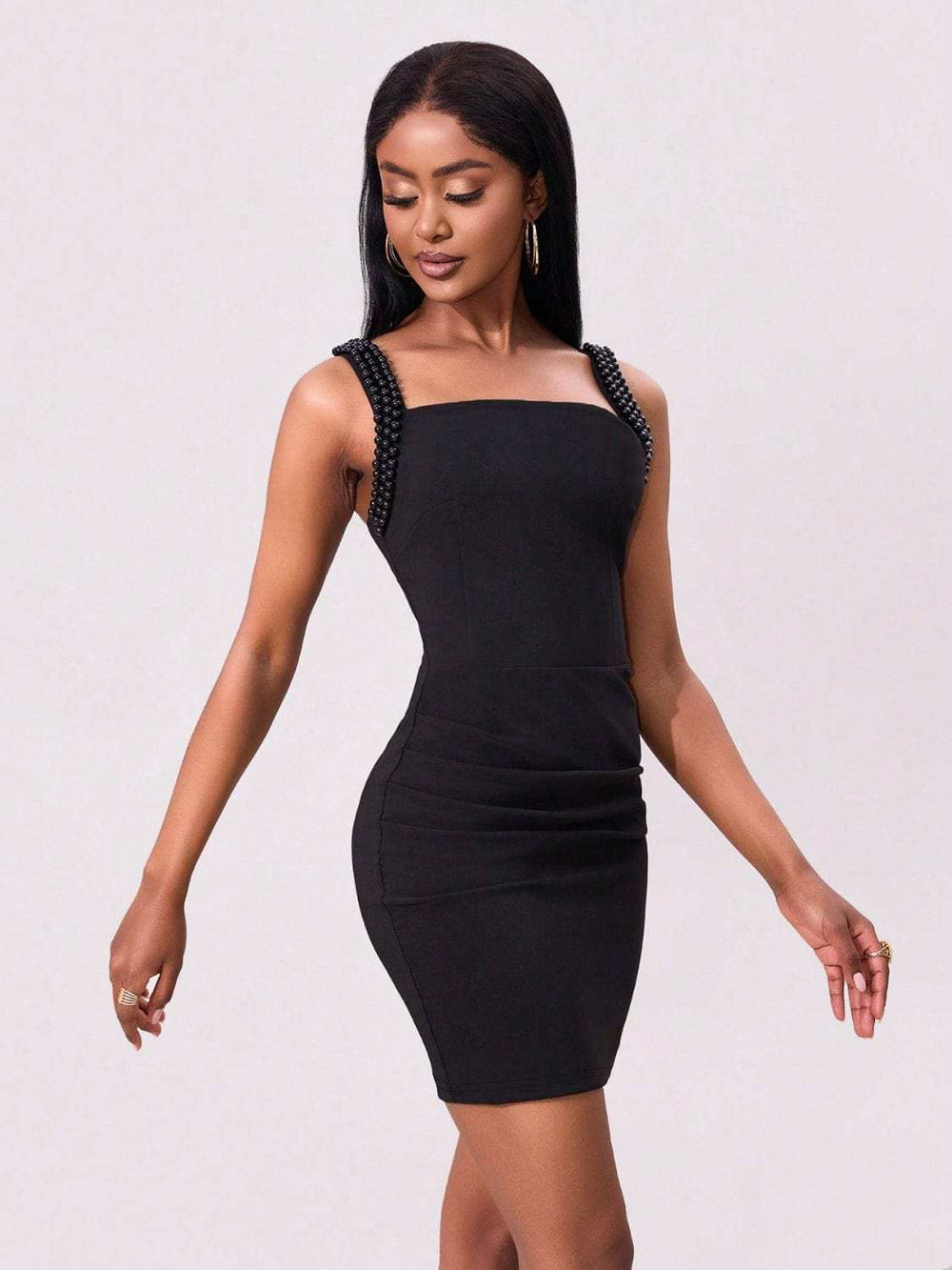 Bead Trim Wide Strap Wrap Dress - Trendsi - Flyclothing LLC