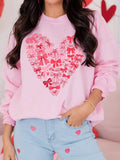 Bow Printed Big Heart Valentines Day Pullover Sweatshirt - Trendsi - Flyclothing LLC