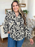 Double Take Full Size Printed Ruffle Trim Balloon Sleeve Shirt - Trendsi - Flyclothing LLC