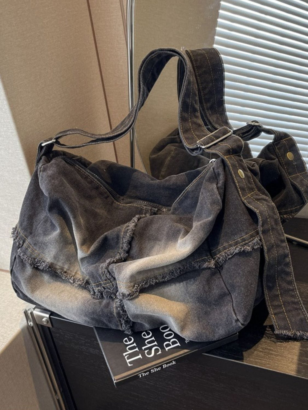 Raw Hem Gradient Crossbody Bag - Trendsi