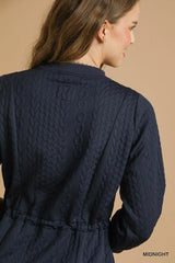 Umgee Drawstring Cable Knit Mini Dress with Pockets - Trendsi - Flyclothing LLC