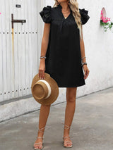 Ruffled Notched Cap Sleeve Mini Dress - Trendsi - Flyclothing LLC
