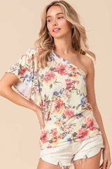 BiBi Floral Printed Jersey Knit Ruffle Sleeve Top - Trendsi - Flyclothing LLC