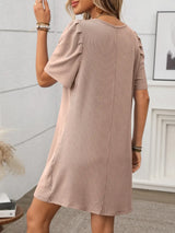 Textured Round Neck Short Sleeve Mini Dress - Trendsi - Flyclothing LLC
