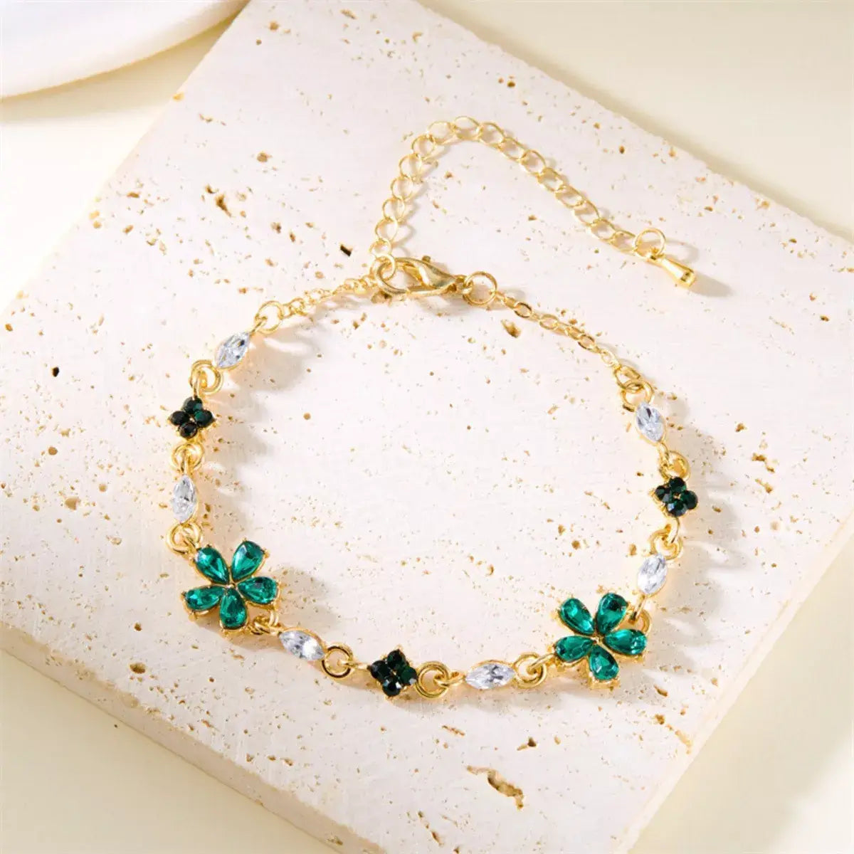 18K Gold-Plated Rhinestone Flower Bracelet - Trendsi - Flyclothing LLC