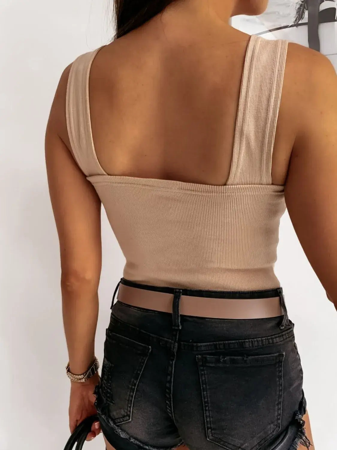 Square Neck Wide Strap Tank - Trendsi - Flyclothing LLC