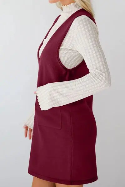 Lovelet Pocketed V-Neck Mini Sweater Overall Dress - Trendsi - Flyclothing LLC