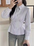 Striped Peplum Button Up Shirt - Trendsi - Flyclothing LLC