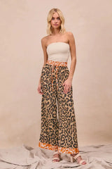 BiBi Leopard Print With Contrast Banded Wide Pants - Trendsi - Flyclothing LLC
