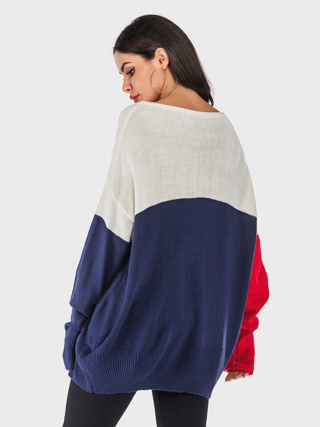 Perfee Contrast V-Neck Long Sleeve Knit Top - Trendsi - Flyclothing LLC