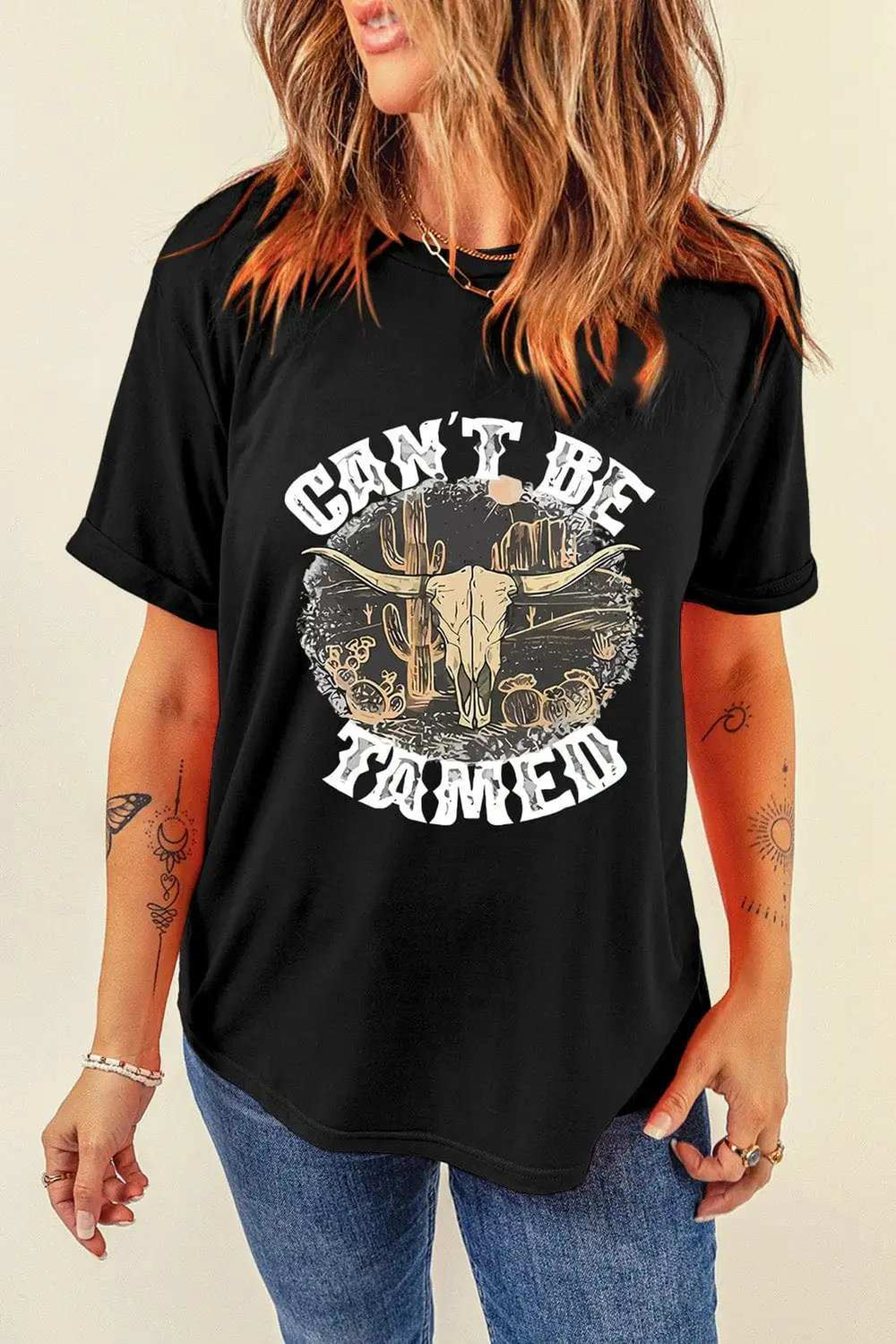 Graphic Round Neck Short Sleeve T-Shirt - Trendsi - Flyclothing LLC