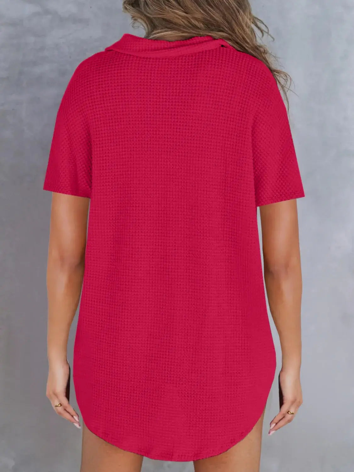 Waffle-Knit Short Sleeve Polo Shirt - Trendsi - Flyclothing LLC