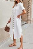 Button Down Short Sleeve Midi Shirt Dress - Trendsi - Flyclothing LLC