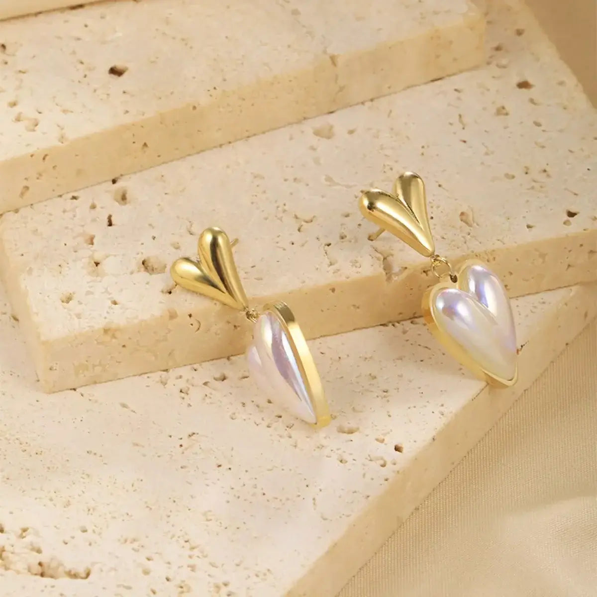 Heart-Shaped Pearl Drop Earrings - Trendsi - Flyclothing LLC