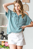 Reborn J Half Button Short Sleeve Top - Trendsi - Flyclothing LLC