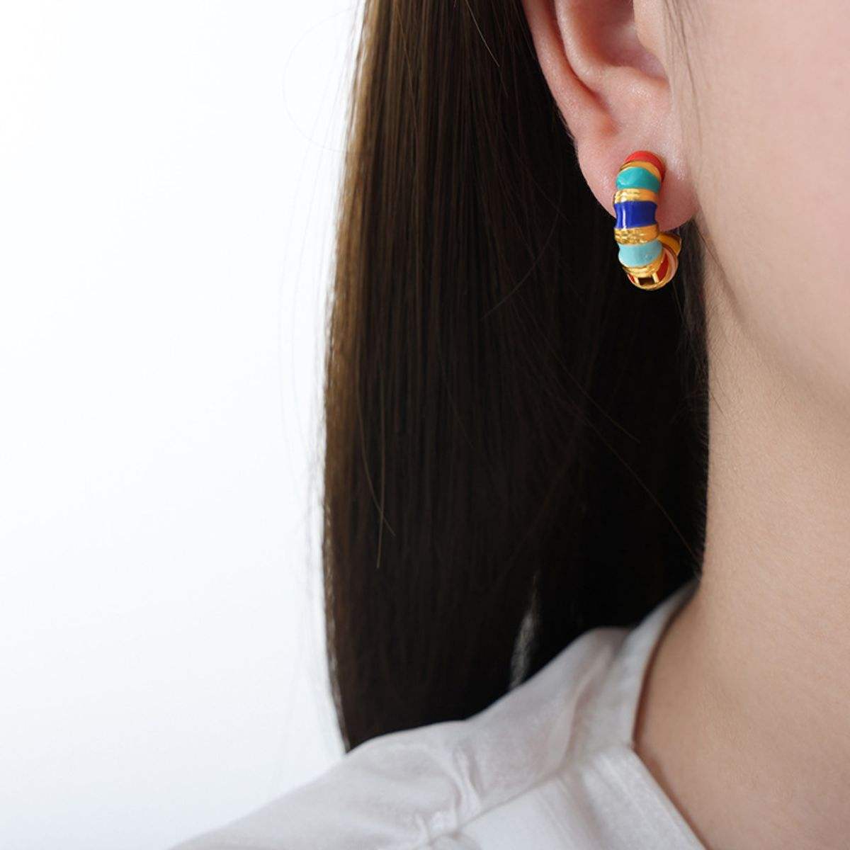 Titanium Steel Enamel Hoop Earrings - Trendsi - Flyclothing LLC