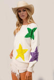 Double Take Sequin Star Round Neck Dropped Shoulder Sweater - Trendsi - Flyclothing LLC