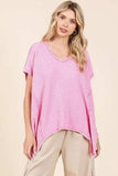 Mittoshop Mineral Wash Waffle Knit Pointed Hem Oversized Top - Trendsi - Flyclothing LLC