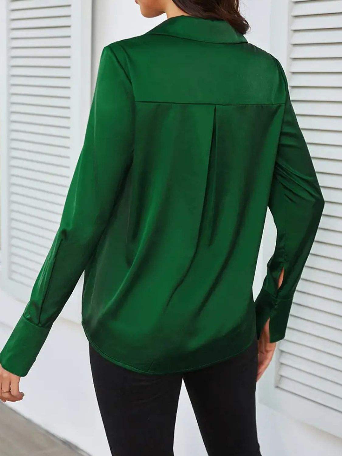 Button Up Collared Neck Long Sleeve Shirt - Trendsi - Flyclothing LLC