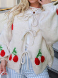 Tied Cherry Round Neck Long Sleeve Cardigan - Trendsi - Flyclothing LLC