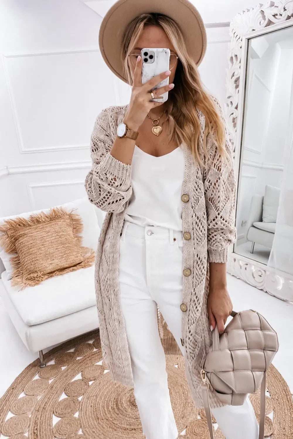 V-Neck Long Sleeve Cardigan - Trendsi - Flyclothing LLC