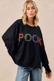 BiBi Spook Plaid Letter Print Oversized Sweatshirt - Trendsi - Flyclothing LLC