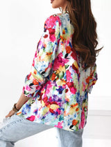Vibrant Floral Print Open Front Blazer - Trendsi - Flyclothing LLC