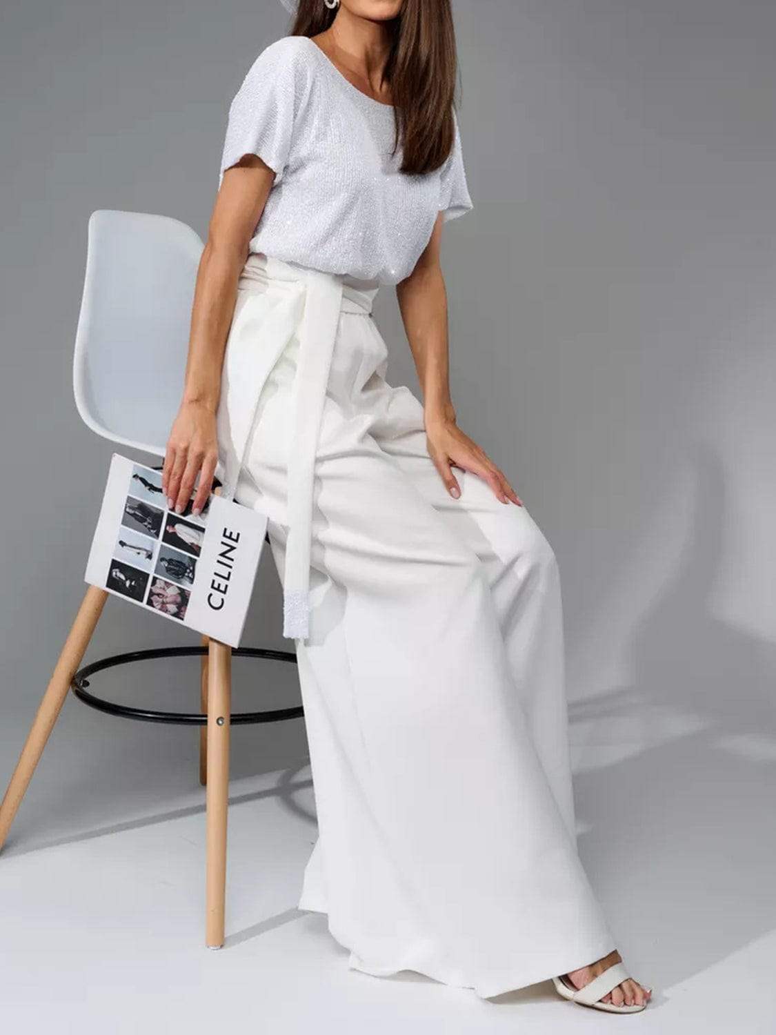 Full Size Sequin Round Neck Short Sleeve Wide Leg Jumpsuit - Trendsi - Flyclothing LLC