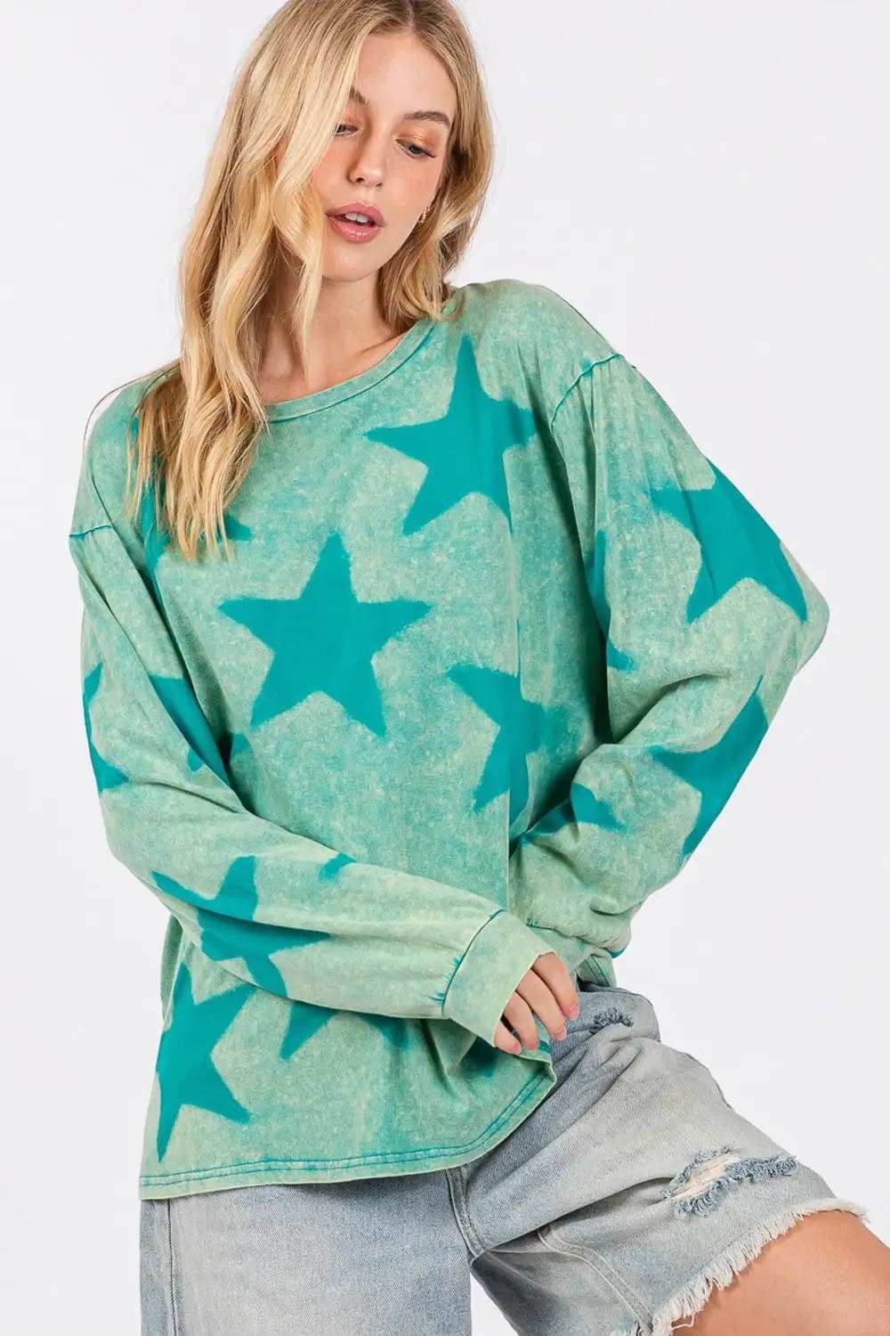 SAGE + FIG Mineral Wash Star Pattern T-Shirt - Trendsi - Flyclothing LLC