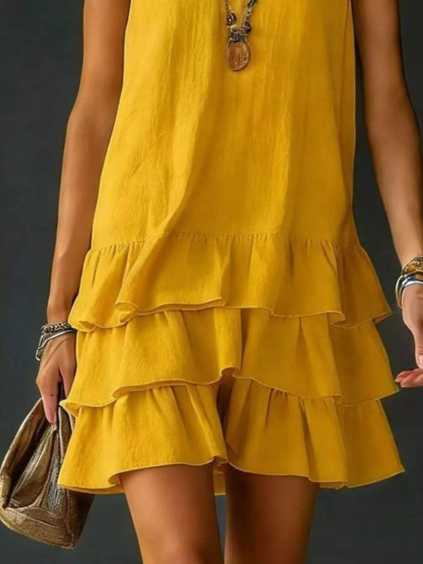Full Size Ruffled Hem V-Neck Sleeveless Dress Plus Size - Trendsi - Flyclothing LLC