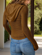 Half Snap Long Sleeve Hooded T-Shirt - Trendsi - Flyclothing LLC