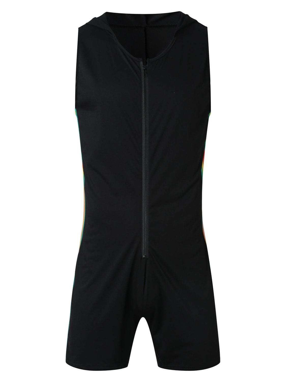 Men's Full Size Contrast Zip Front Sleeveless Active Romper Plus Size - Trendsi - Flyclothing LLC