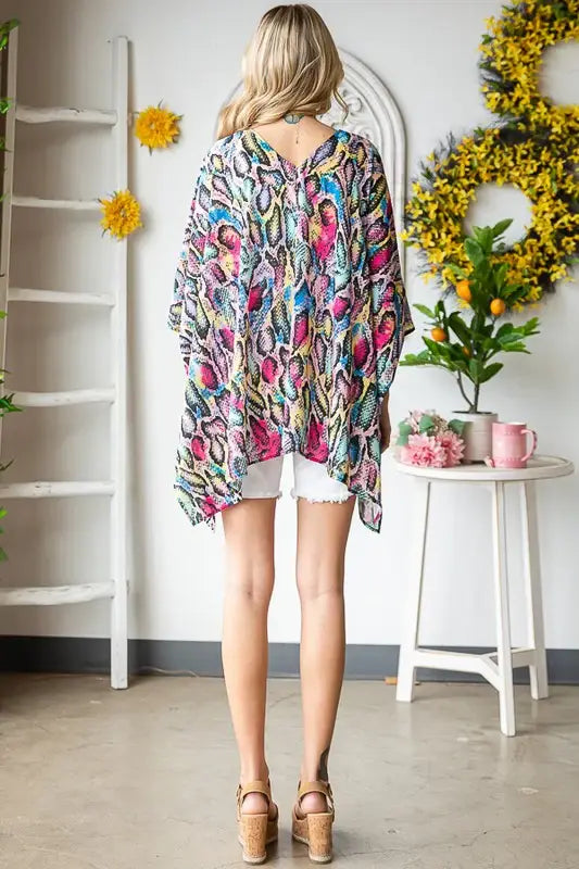 Heimish Full Size Multi Color Snake Open Cardigan Plus Size - Trendsi - Flyclothing LLC