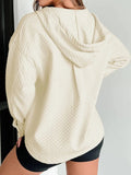 Drawstring Half Button Long Sleeve Hoodie - Trendsi