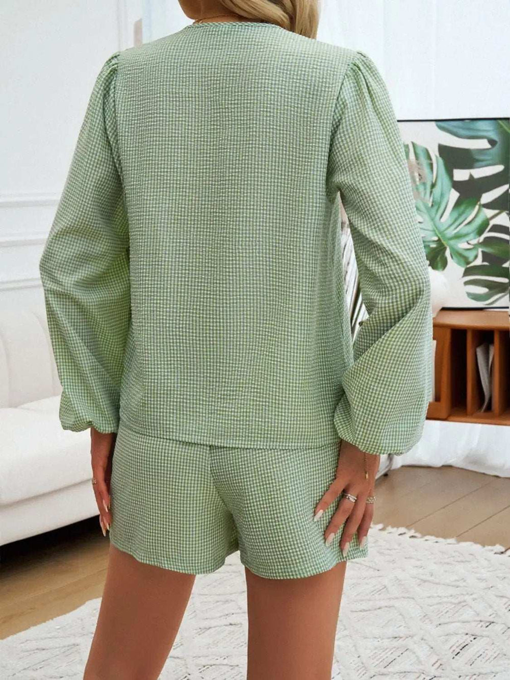 Tied Long Sleeve Top and Shorts Set - Trendsi - Flyclothing LLC