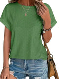 Eyelet Round Neck Short Sleeve Top - Trendsi - Flyclothing LLC