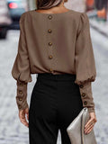 Round Neck Long Sleeve Blouse - Trendsi - Flyclothing LLC
