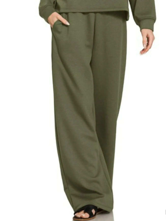 Zenana Scuba Crewneck Sweatshirt and Pants Set - Trendsi - Flyclothing LLC